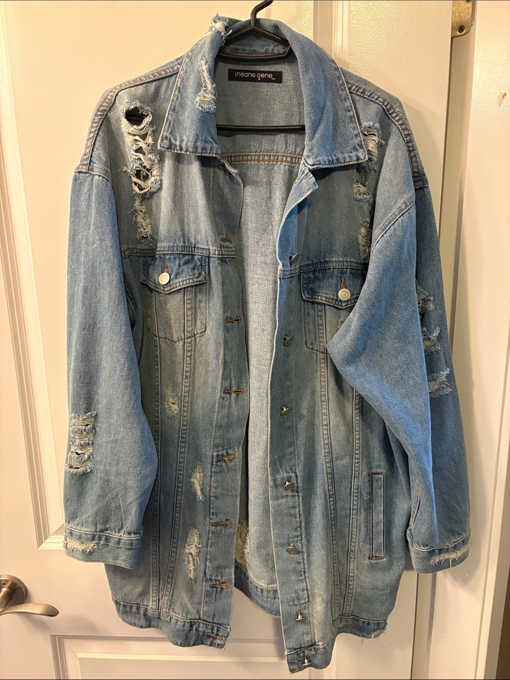 Light Blue Distressed Oversized Denim Jacket